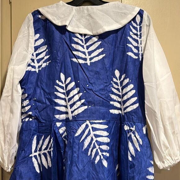 Gorgeous Declaj Clothing original hand sewn adire navy leaf tie dye midi dress. - Picture 6 of 8